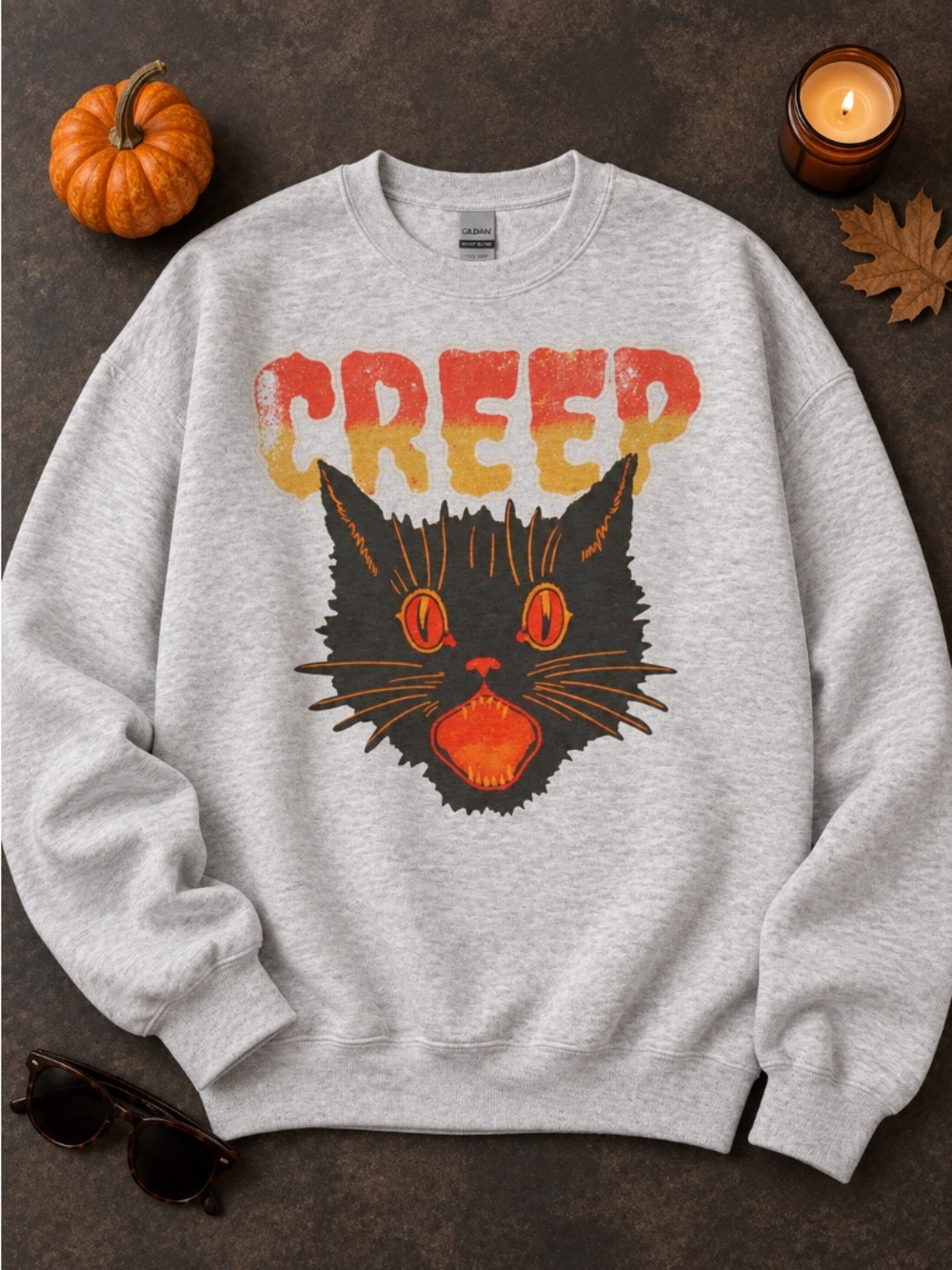 Halloween Creep Black Cat Graphic Sweatshirt Crewneck
